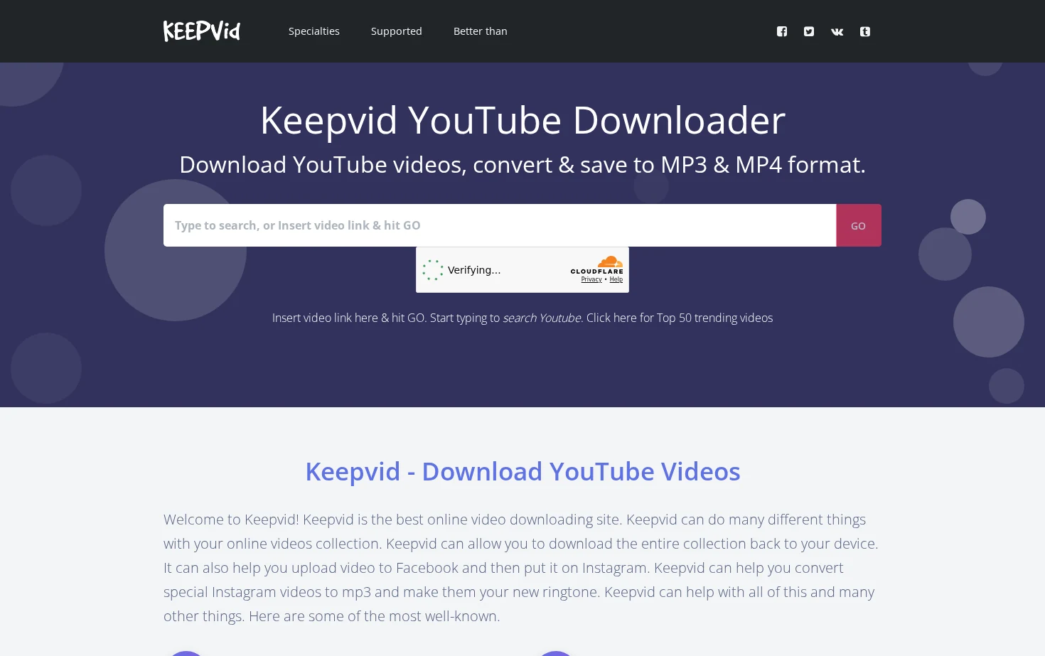 Keepvid YouTube Downloader 页面快照